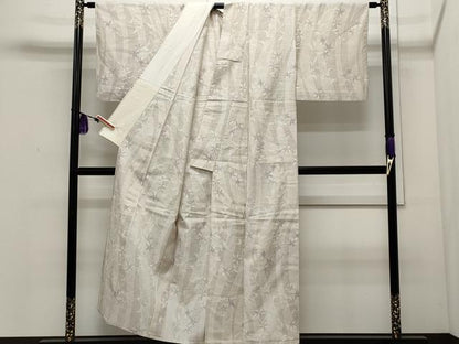 平和屋着物▽上質な紬　単衣　枝花文　正絹　逸品　CAAR4920ut