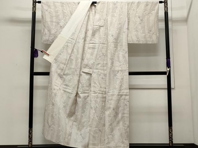 平和屋着物▽上質な紬　単衣　枝花文　正絹　逸品　CAAR4920ut