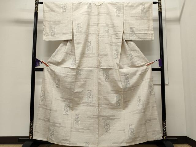 平和屋着物▽上質な紬 単衣 100亀甲 エ霞短冊笹竹文 正絹 逸品 CAAR4957ut