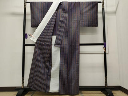平和屋着物▽上質な紬 単衣 間道 正絹 逸品 CAAR4959ut