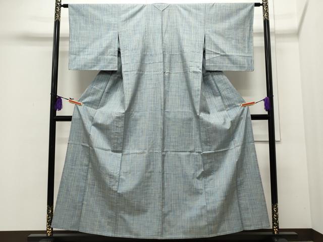 平和屋着物▽上質な紬 単衣 格子柄 小田急百貨店扱い 正絹 逸品 CAAR4960ut