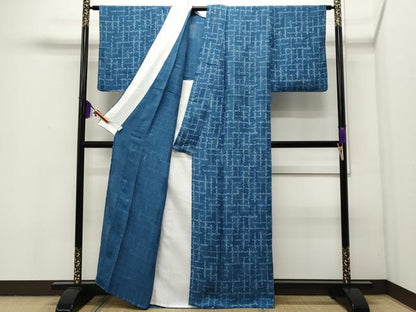 平和屋着物▽十代目 歌舞伎役者 坂東三津五郎 小紋 単衣 草花格子柄 正絹 逸品 CAAR5002ut