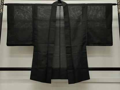 平和屋着物▽男性　羽織　スリーシーズン　春夏秋　塵除け　絽縮緬　蝋色　正絹　逸品　CAAR5093ut