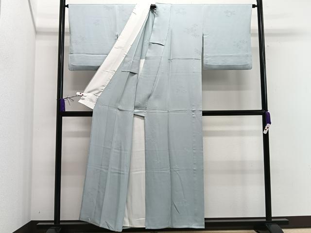 平和屋着物▽上質な色無地　単衣　蜀江花地紋　月白色　反端付き　正絹　逸品　CAAR5996xi
