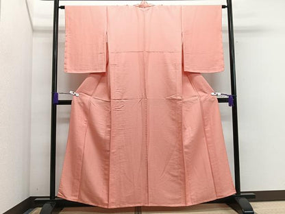 平和屋着物▽上質な色無地 単衣 珊瑚朱色 正絹 逸品 未使用 CAAR5998xi