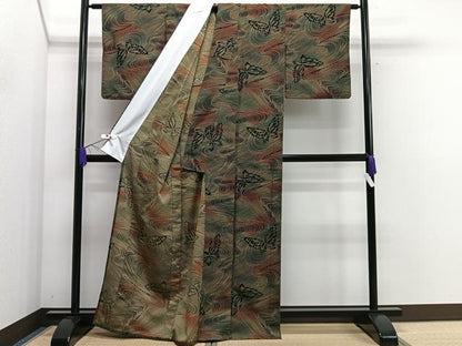 平和屋着物▽小紋 単衣 舞蝶文 黒地 洗える着物 CAAR6000xi