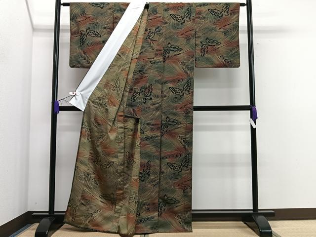 平和屋着物▽小紋 単衣 舞蝶文 黒地 洗える着物 CAAR6000xi