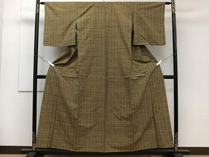 平和屋着物▽上質な紬 単衣 格子柄 正絹 逸品 CAAR6224kb