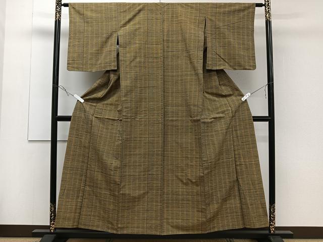 平和屋着物▽上質な紬 単衣 格子柄 正絹 逸品 CAAR6224kb