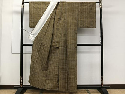 平和屋着物▽上質な紬 単衣 格子柄 正絹 逸品 CAAR6224kb