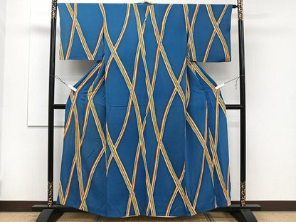平和屋着物▽上質な小紋　単衣　流線文　鬼しぼ縮緬　正絹　逸品　CAAR6230kb