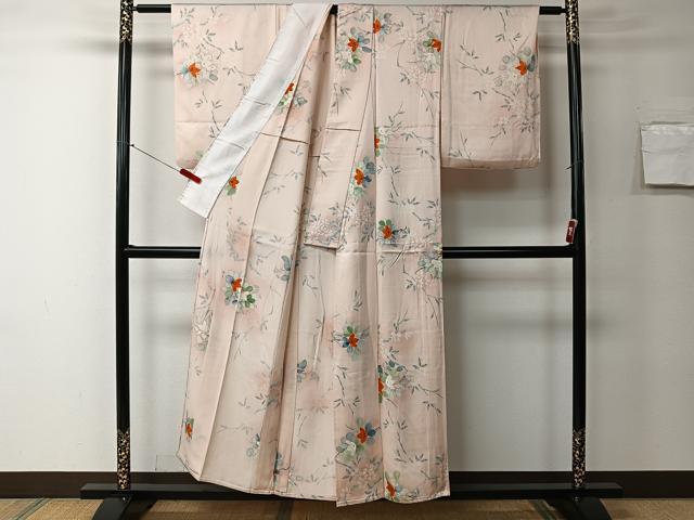 平和屋着物▽上質な小紋 単衣 手描き 枝花文 正絹 逸品 CAAR6236kb