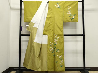 平和屋着物●訪問着 紬地 枝花文 金彩 正絹 逸品 CAAR6471ze