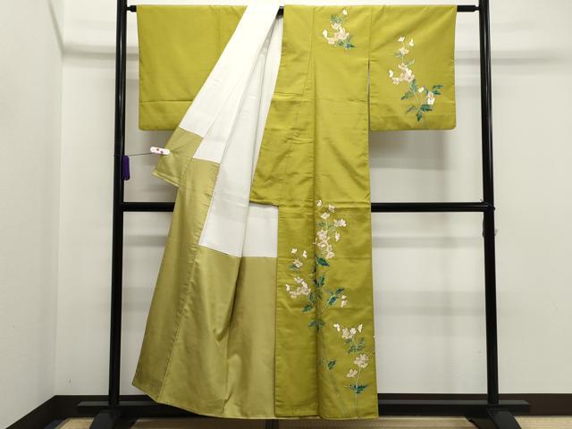 平和屋着物●訪問着 紬地 枝花文 金彩 正絹 逸品 CAAR6471ze