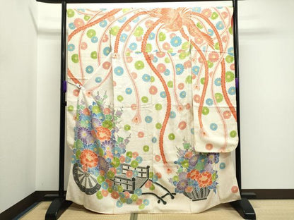 平和屋着物●名門 藤娘きぬたや・総絞り 振袖 花車文 正絹 逸品 CAAR6478ze