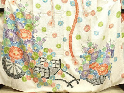 平和屋着物●名門 藤娘きぬたや・総絞り 振袖 花車文 正絹 逸品 CAAR6478ze
