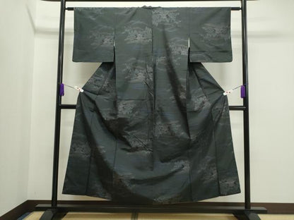 平和屋着物●本場大島紬 泥染め エ霞風景文 正絹 逸品 CAAR6495ze