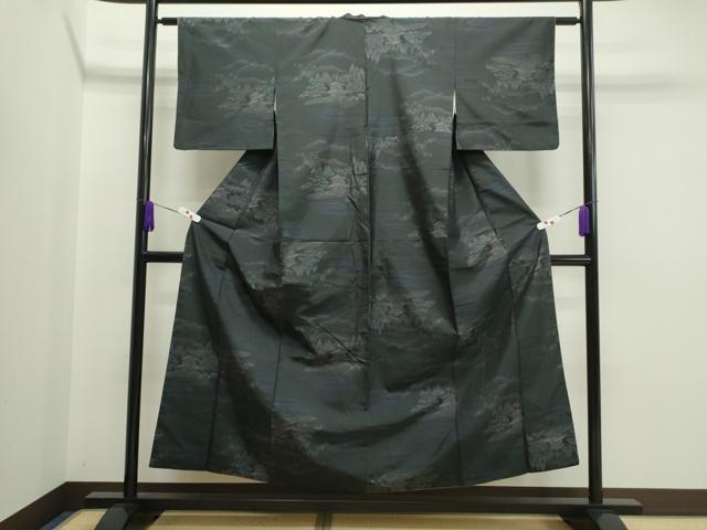 平和屋着物●本場大島紬 泥染め エ霞風景文 正絹 逸品 CAAR6495ze