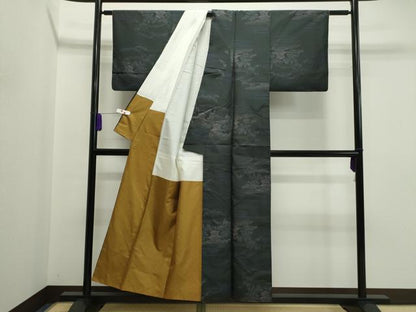 平和屋着物●本場大島紬 泥染め エ霞風景文 正絹 逸品 CAAR6495ze