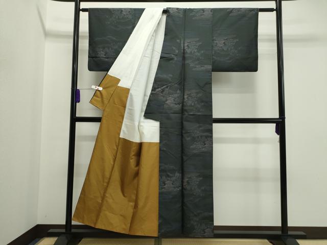 平和屋着物●本場大島紬 泥染め エ霞風景文 正絹 逸品 CAAR6495ze