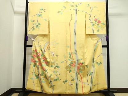 平和屋着物●訪問着 駒刺繍 椿 飛鳥文 金彩 正絹 逸品 CAAR6498ze