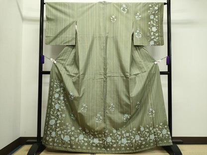 平和屋着物●訪問着　本場大島紬　刺繍　更紗花唐草文　暈し染め　正絹　逸品　CAAR6501ze