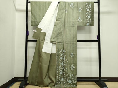 平和屋着物●訪問着　本場大島紬　刺繍　更紗花唐草文　暈し染め　正絹　逸品　CAAR6501ze