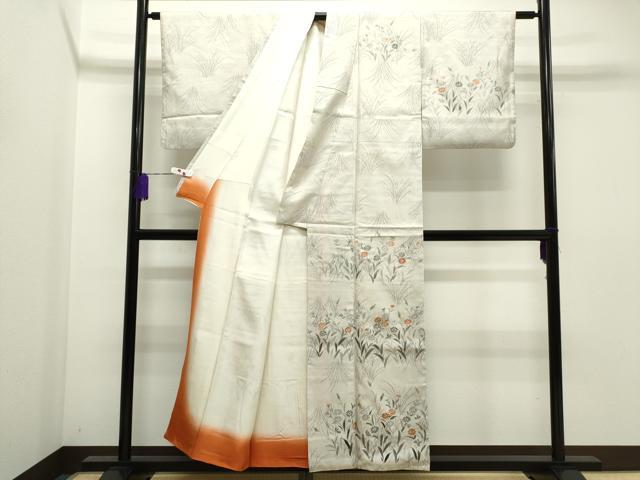 平和屋着物●訪問着　紬地　手描き　草花文　正絹　逸品　CAAR6522ze