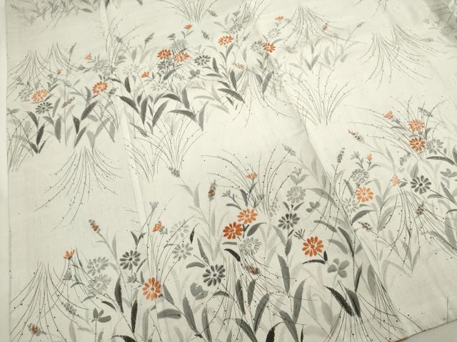 平和屋着物●訪問着　紬地　手描き　草花文　正絹　逸品　CAAR6522ze