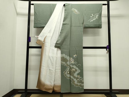 平和屋着物●訪問着　絞り　刺繍　草花文　金彩　鈴乃屋扱い　正絹　逸品　CAAR6524ze