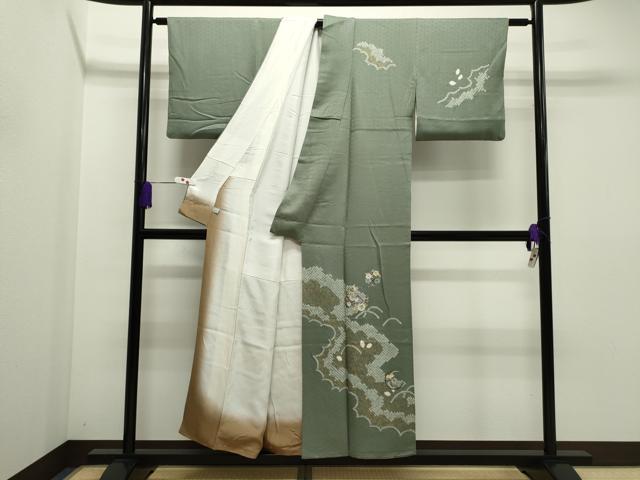 平和屋着物●訪問着　絞り　刺繍　草花文　金彩　鈴乃屋扱い　正絹　逸品　CAAR6524ze