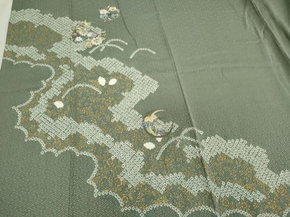 平和屋着物●訪問着　絞り　刺繍　草花文　金彩　鈴乃屋扱い　正絹　逸品　CAAR6524ze
