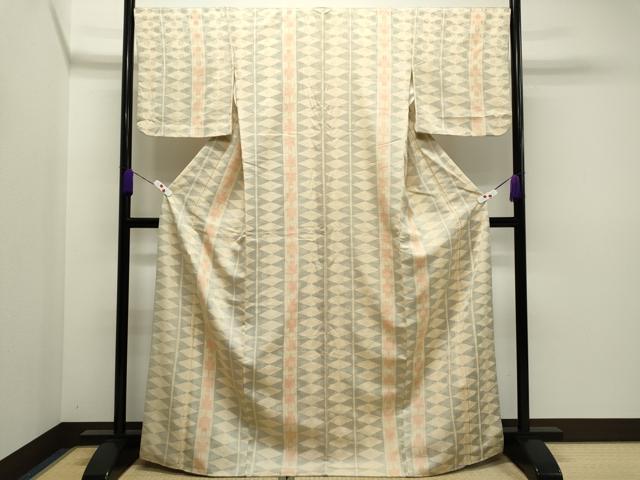 平和屋着物●上質な紬　吉祥菱間道　正絹　逸品　CAAR6529ze