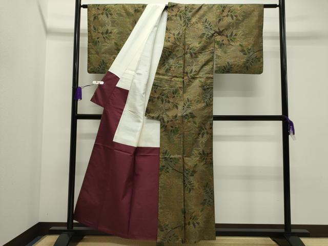 平和屋着物●本場大島紬 7マルキ 泥染め 枝葉文 正絹 逸品 CAAR6548ze