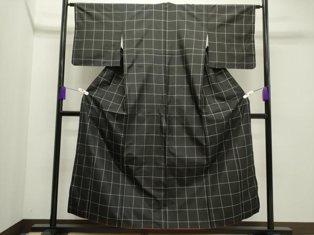 平和屋着物●上質な紬 格子柄 正絹 逸品 CAAR6552ze