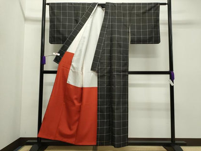 平和屋着物●上質な紬 格子柄 正絹 逸品 CAAR6552ze