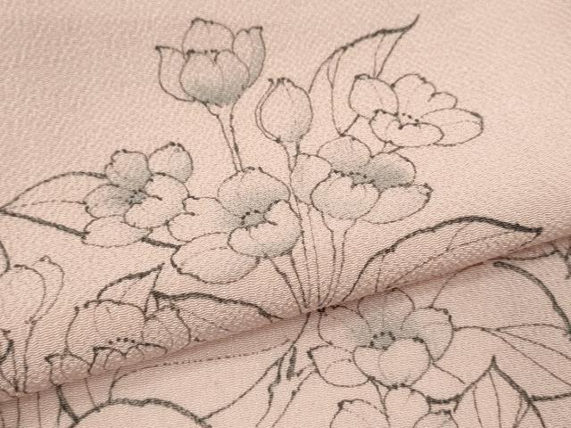 平和屋着物●訪問着 手描き 枝花文 鬼しぼ縮緬 正絹 逸品 CAAR6553ze