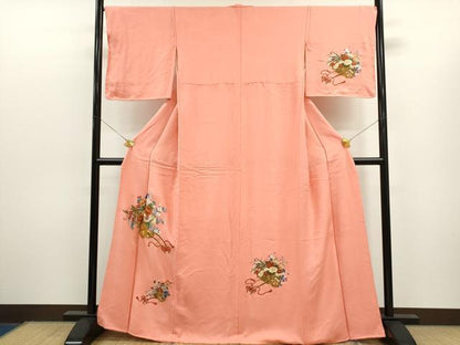平和屋着物●訪問着 総刺繍 駒刺繍 花車文 金糸 正絹 逸品 未使用 CAAR6557ze