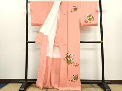 平和屋着物●訪問着 総刺繍 駒刺繍 花車文 金糸 正絹 逸品 未使用 CAAR6557ze