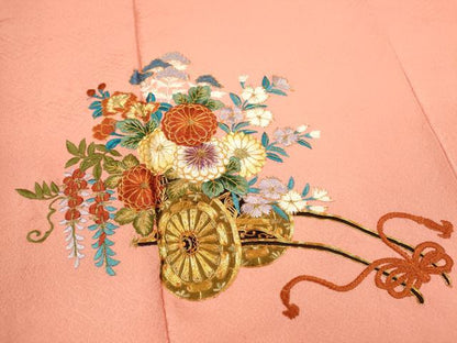 平和屋着物●訪問着 総刺繍 駒刺繍 花車文 金糸 正絹 逸品 未使用 CAAR6557ze