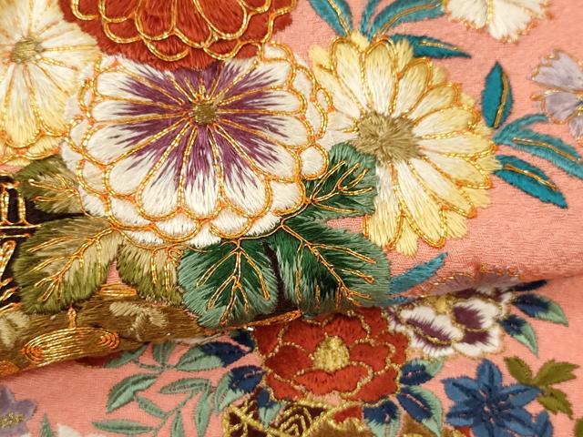 平和屋着物●訪問着 総刺繍 駒刺繍 花車文 金糸 正絹 逸品 未使用 CAAR6557ze