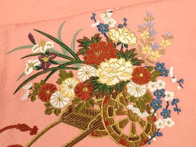 平和屋着物●訪問着 総刺繍 駒刺繍 花車文 金糸 正絹 逸品 未使用 CAAR6557ze
