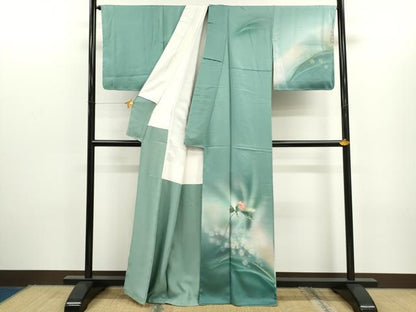 平和屋着物●訪問着 手描き 水玉 草花文 暈し染め 正絹 逸品 未使用 CAAR6564ze