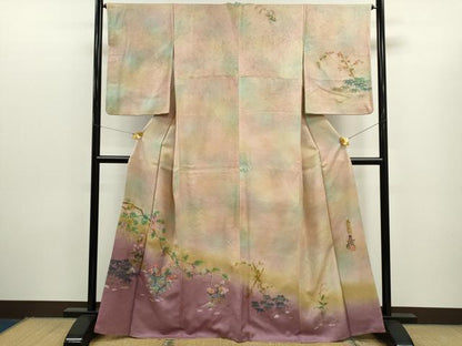 平和屋着物●紙芸創作者・横山優 和紙 訪問着 手描き 枝花文 暈し染め 正絹 逸品 CAAR6568ze