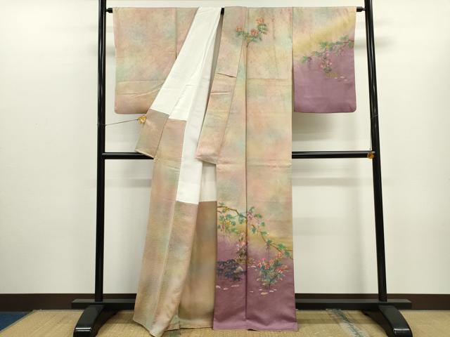 平和屋着物●紙芸創作者・横山優 和紙 訪問着 手描き 枝花文 暈し染め 正絹 逸品 CAAR6568ze