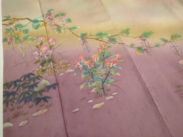 平和屋着物●紙芸創作者・横山優 和紙 訪問着 手描き 枝花文 暈し染め 正絹 逸品 CAAR6568ze