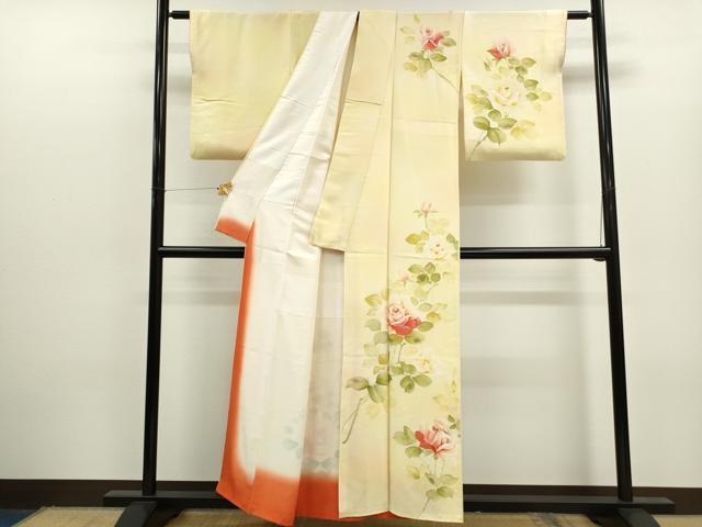 平和屋着物●訪問着　手描き　薔薇　暈し染め　金彩　正絹　逸品　CAAR6572ze
