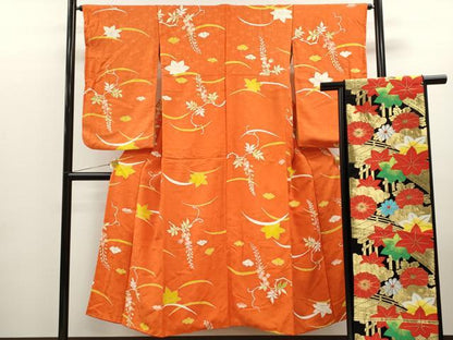平和屋着物∵女の子　十三参り　子供　祝着・袋帯セット　枝花文　金彩　逸品　CAAR6588ze