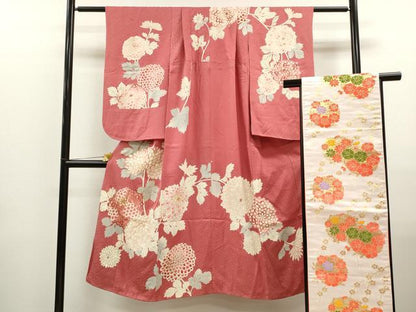 平和屋着物[]七五三　女の子　７歳　祝着　四つ身　袋帯セット　駒刺繍　枝花文　金彩　逸品　CAAR6589ze