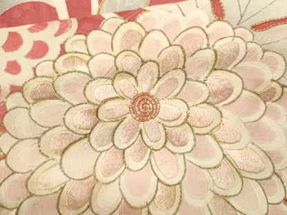 平和屋着物[]七五三　女の子　７歳　祝着　四つ身　袋帯セット　駒刺繍　枝花文　金彩　逸品　CAAR6589ze